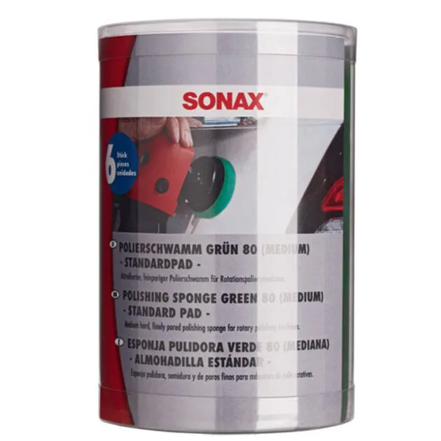 SONAX EXTREME POLISHING SPONGE GREEN (MEDIUM) SIX-PACK 80 MM